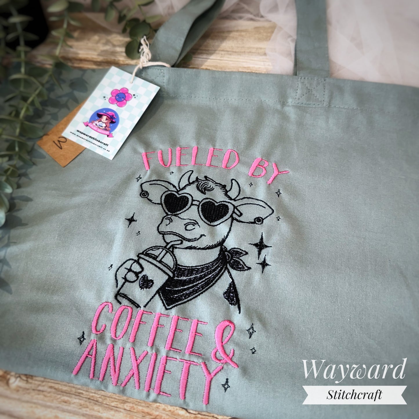 Coffee & Anxiety Embroidered Tote Bag