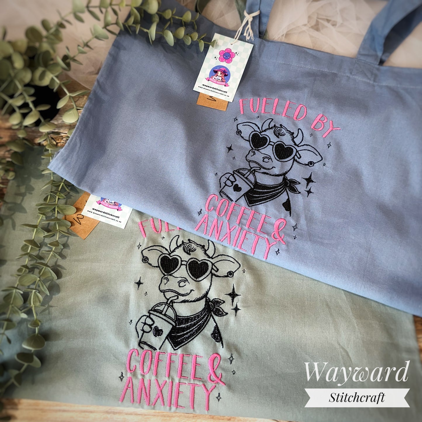 Coffee & Anxiety Embroidered Tote Bag