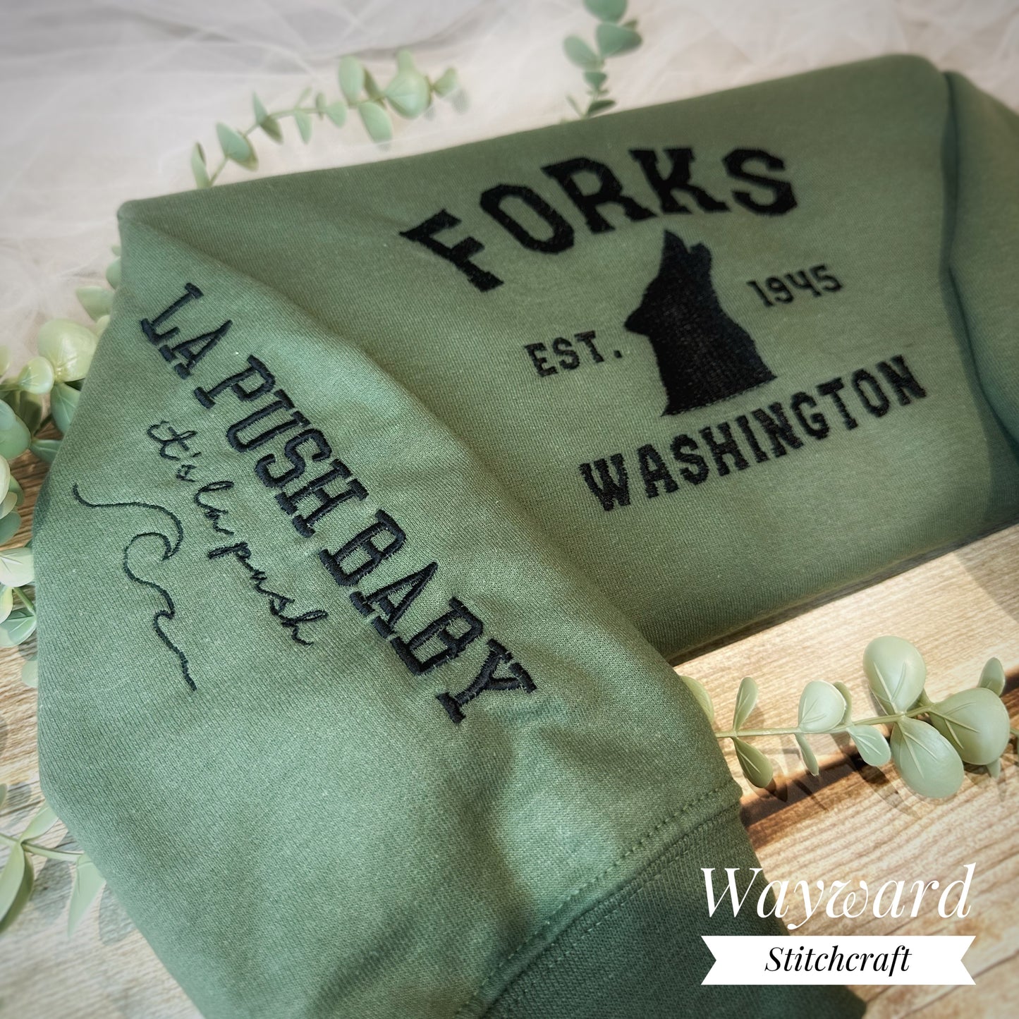 Forks Washington Wolf Embroidered Sweatshirt