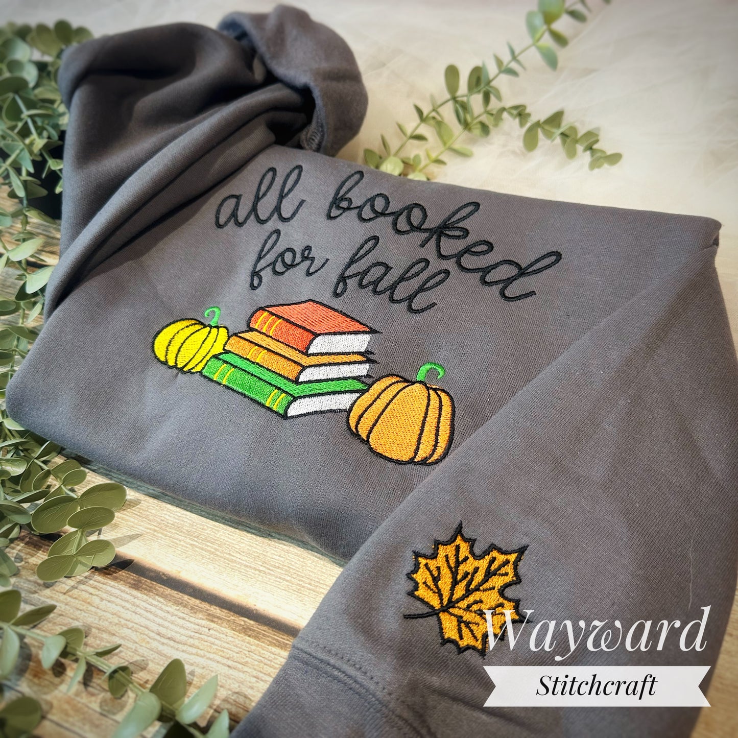 All Booked For Fall Embroidered Sweatshirt