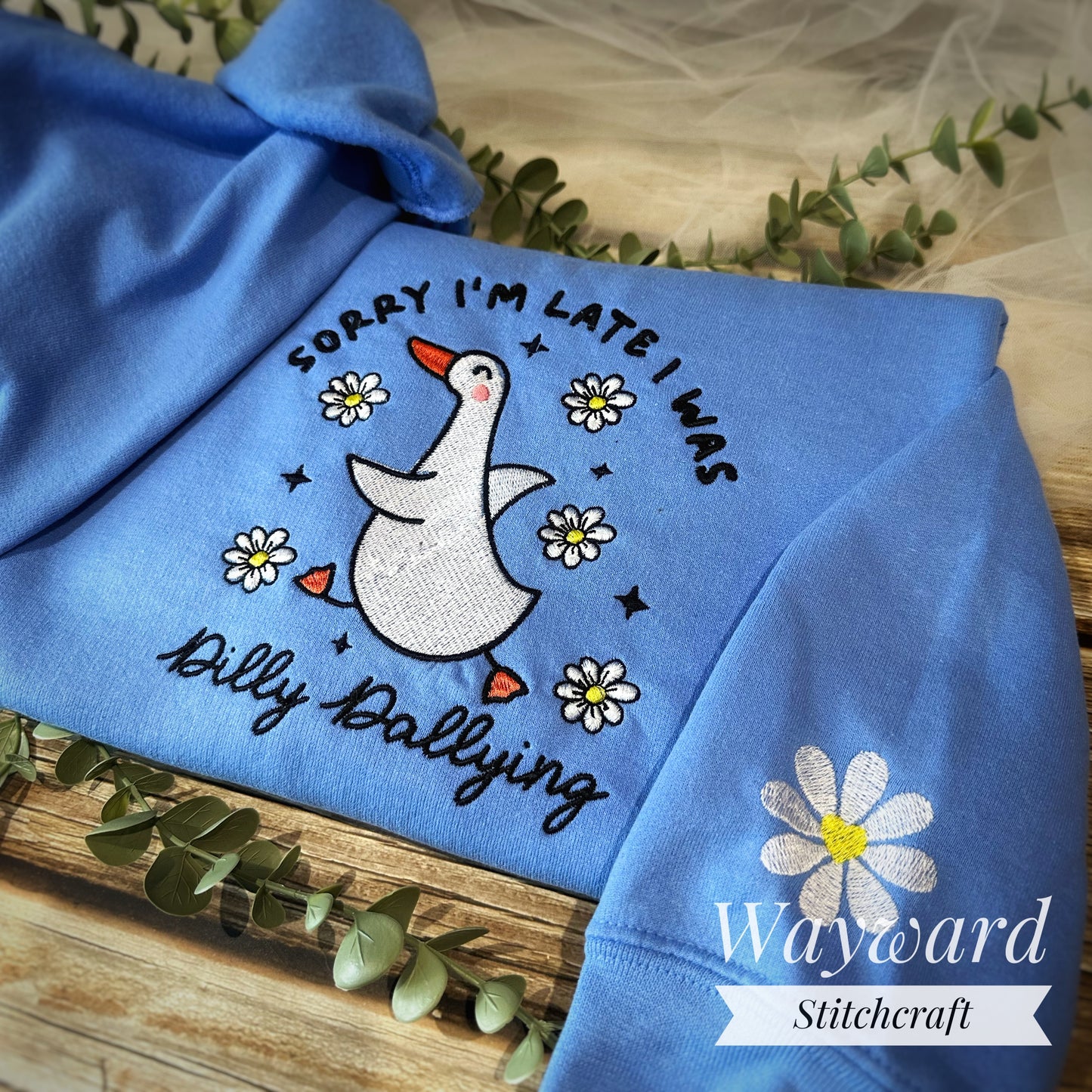 Dilly Dallying Goose Embroidered Sweatshirt