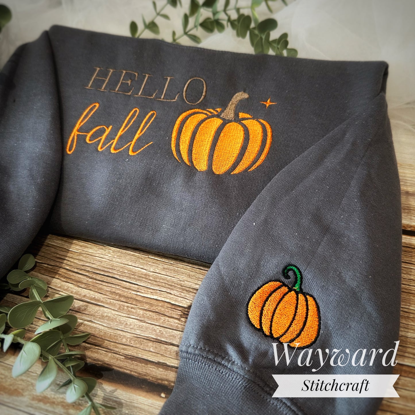Hello Fall, Pumpkin Embroidered Sweatshirt