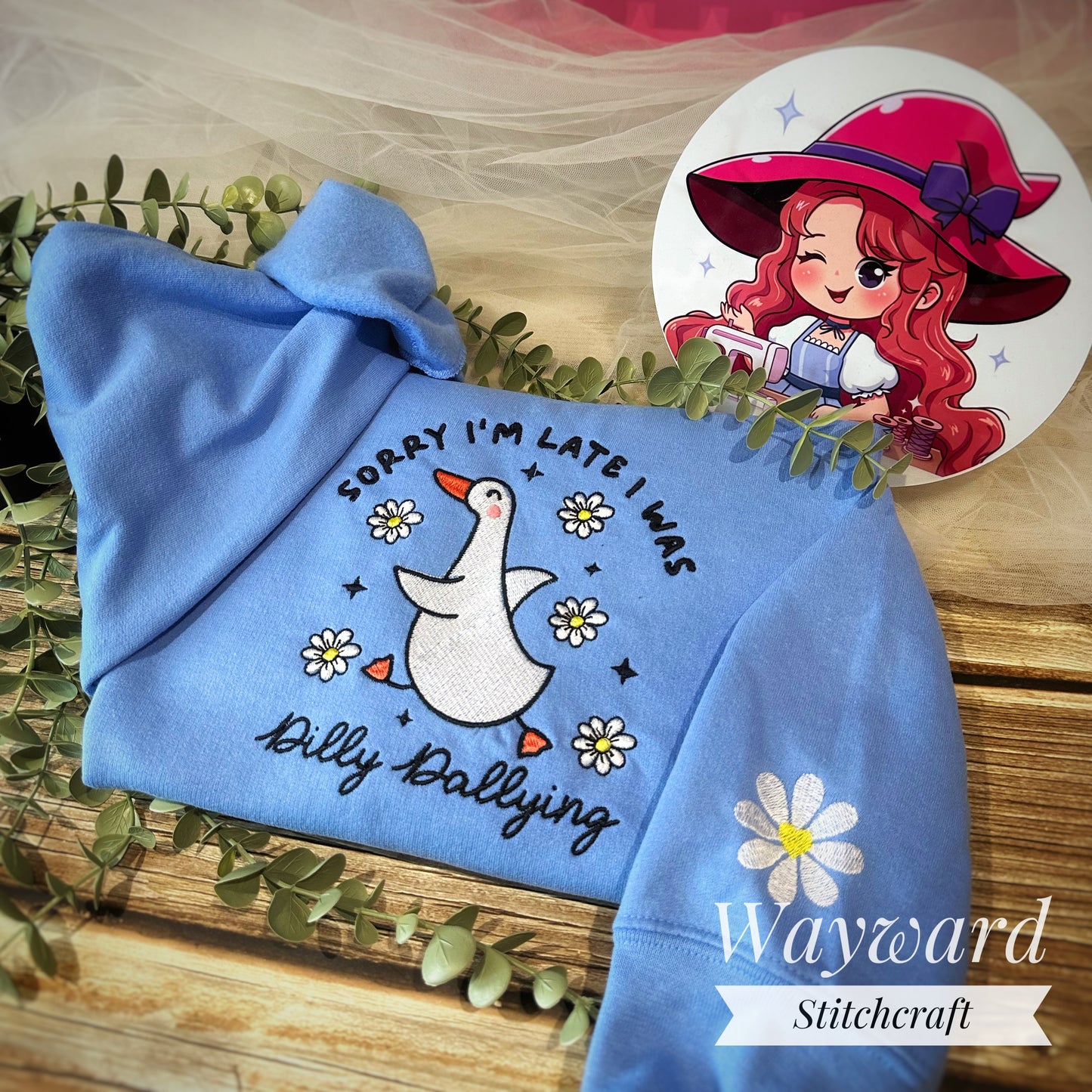 Dilly Dallying Goose Embroidered Sweatshirt