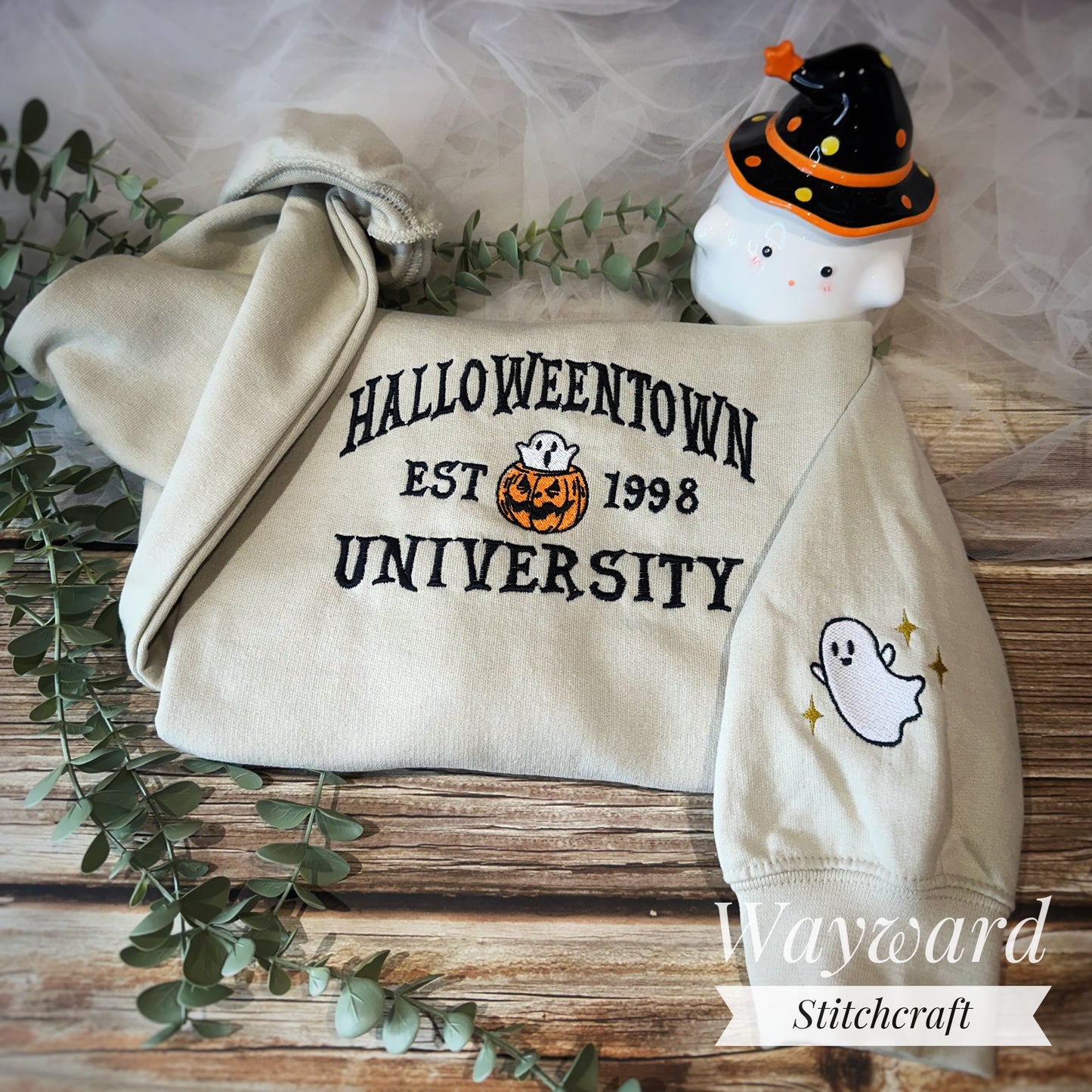 Halloween Town University Ghost Embroidered Sweatshirt