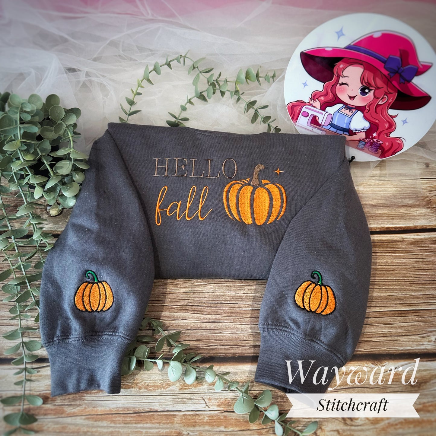 Hello Fall, Pumpkin Embroidered Sweatshirt
