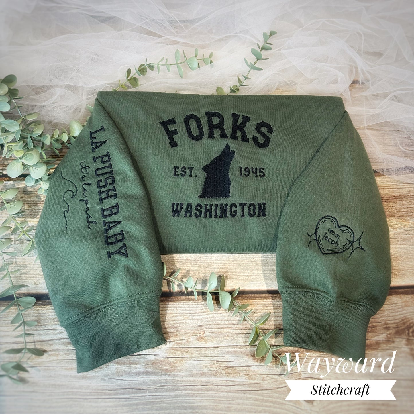 Forks Washington Wolf Embroidered Sweatshirt