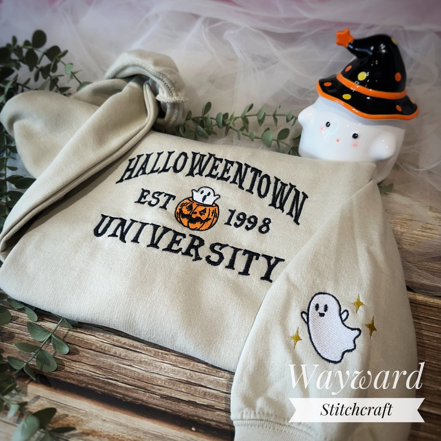 Halloween Town University Ghost Embroidered Sweatshirt