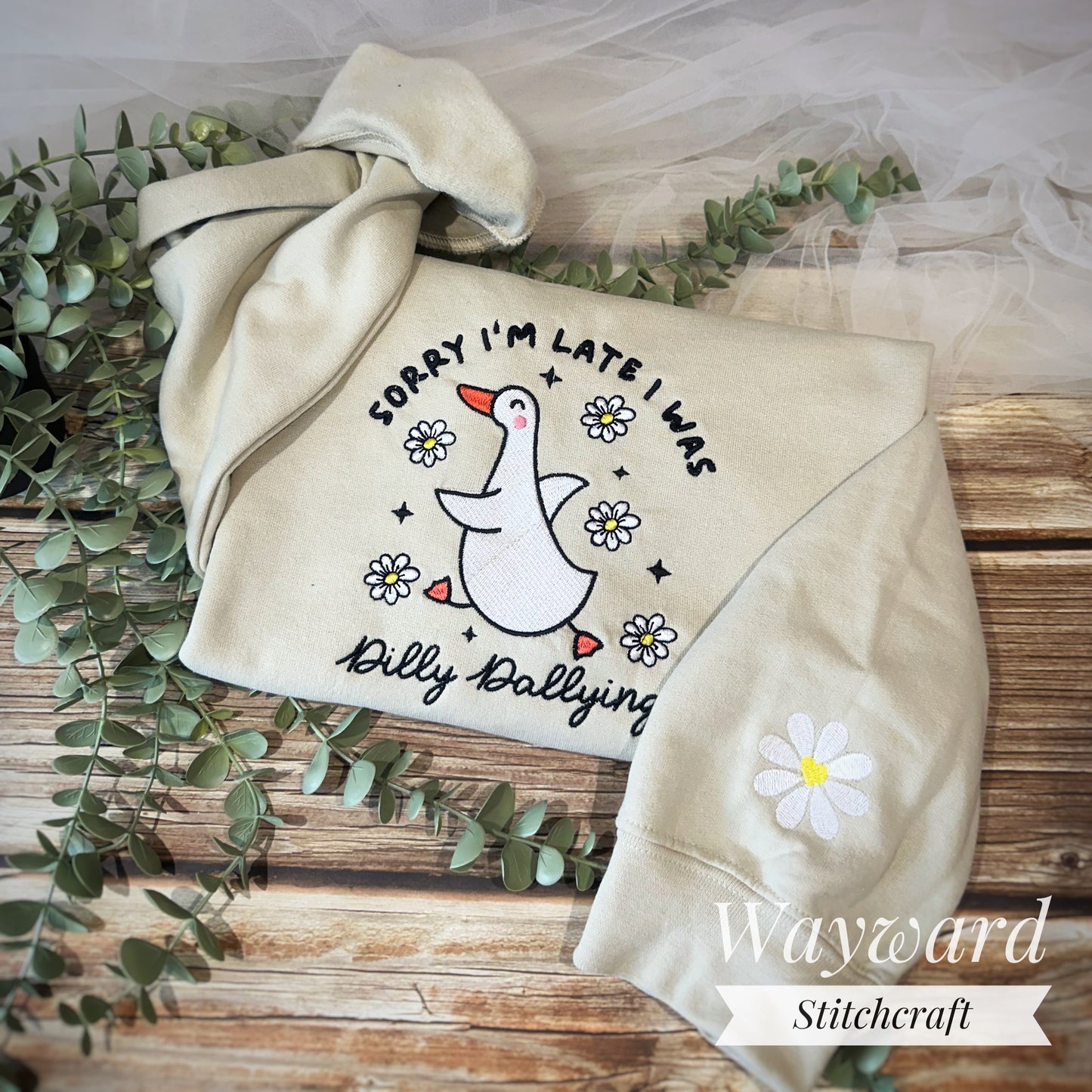 Dilly Dallying Goose Embroidered Sweatshirt
