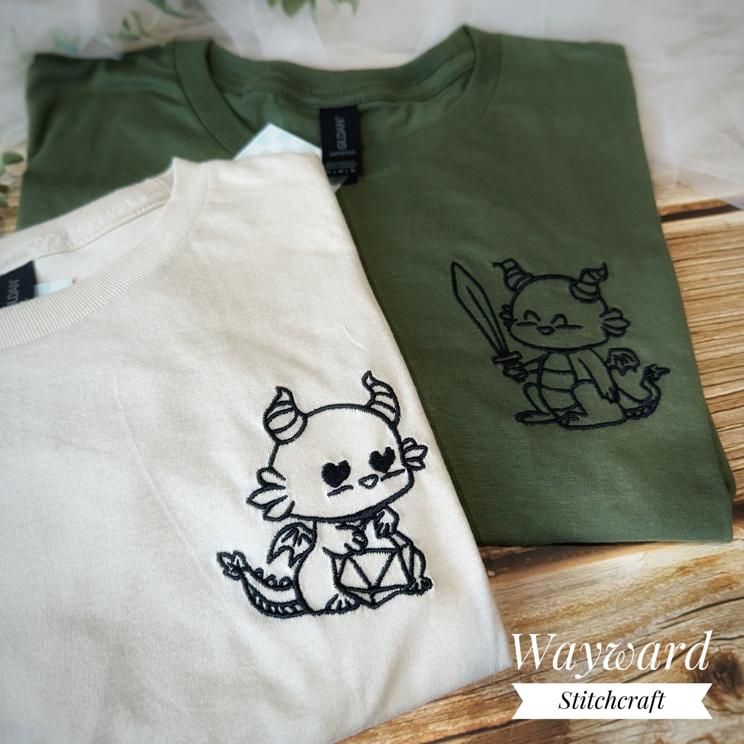 Dragon With Sword Embroidered T-Shirt