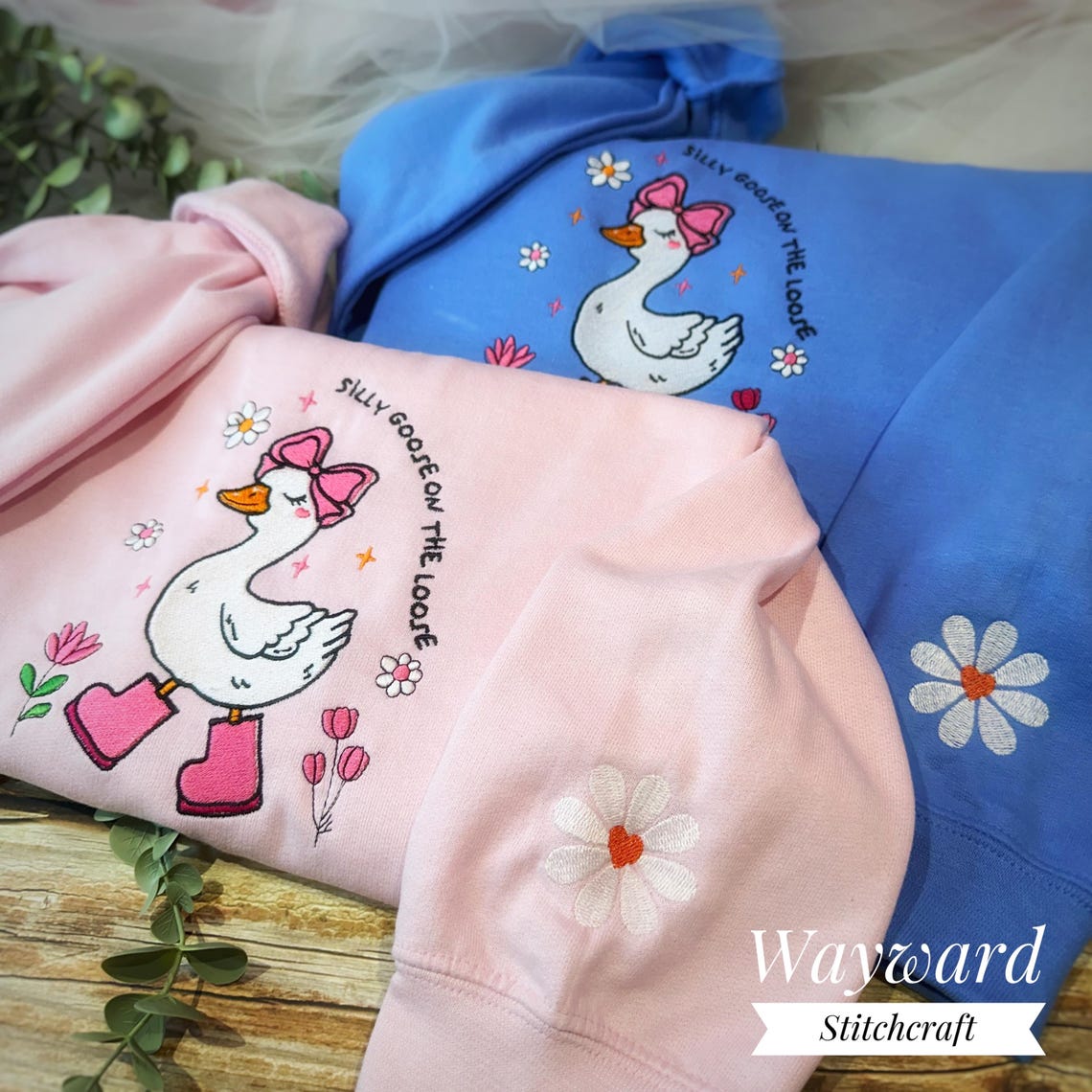 Cute Silly Goose On The Loose Embroidered Sweatshirt