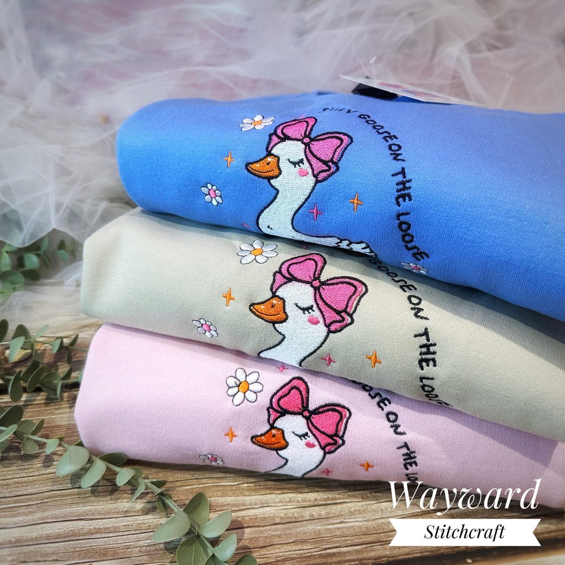 Cute Silly Goose On The Loose Embroidered Sweatshirt