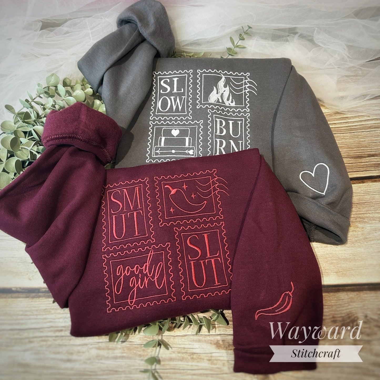Slow Burn Stamps Embroidered Sweatshirt