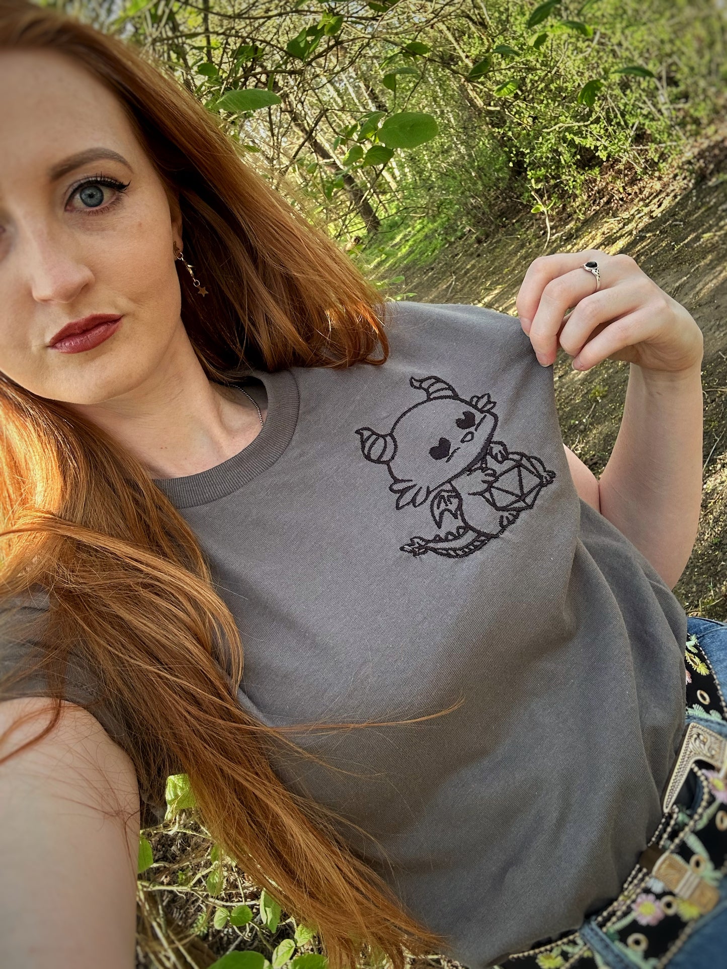 Dragon With Dice Embroidered T-Shirt