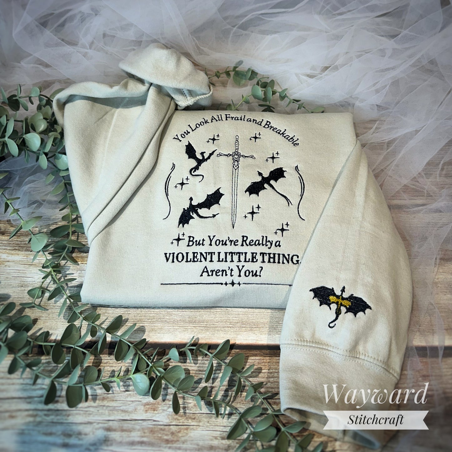 Violent Little Thing Slogan Embroidered Sweatshirt