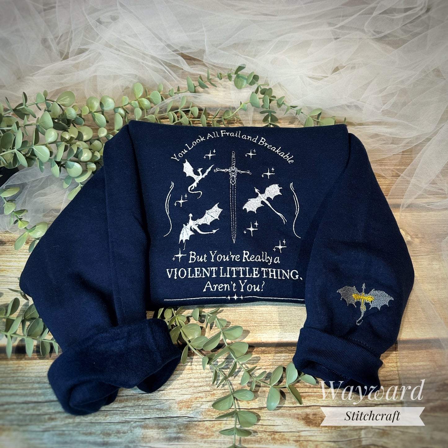 Violent Little Thing Slogan Embroidered Sweatshirt