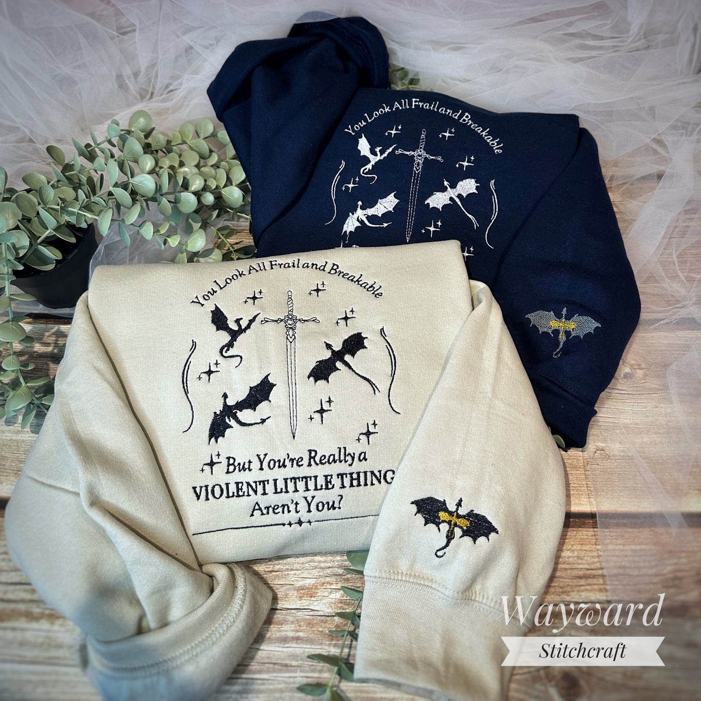 Violent Little Thing Slogan Embroidered Sweatshirt