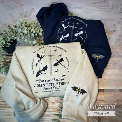 Violent Little Thing Slogan Embroidered Sweatshirt