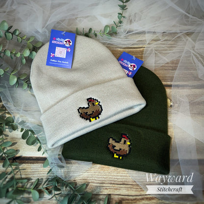 Pixel Chicken Embroidered Beanie Hat