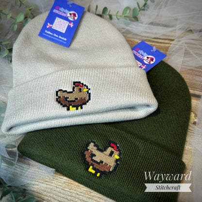 Pixel Chicken Embroidered Beanie Hat