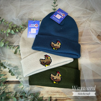 Pixel Chicken Embroidered Beanie Hat