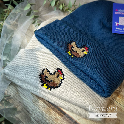 Pixel Chicken Embroidered Beanie Hat