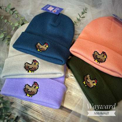 Pixel Chicken Embroidered Beanie Hat