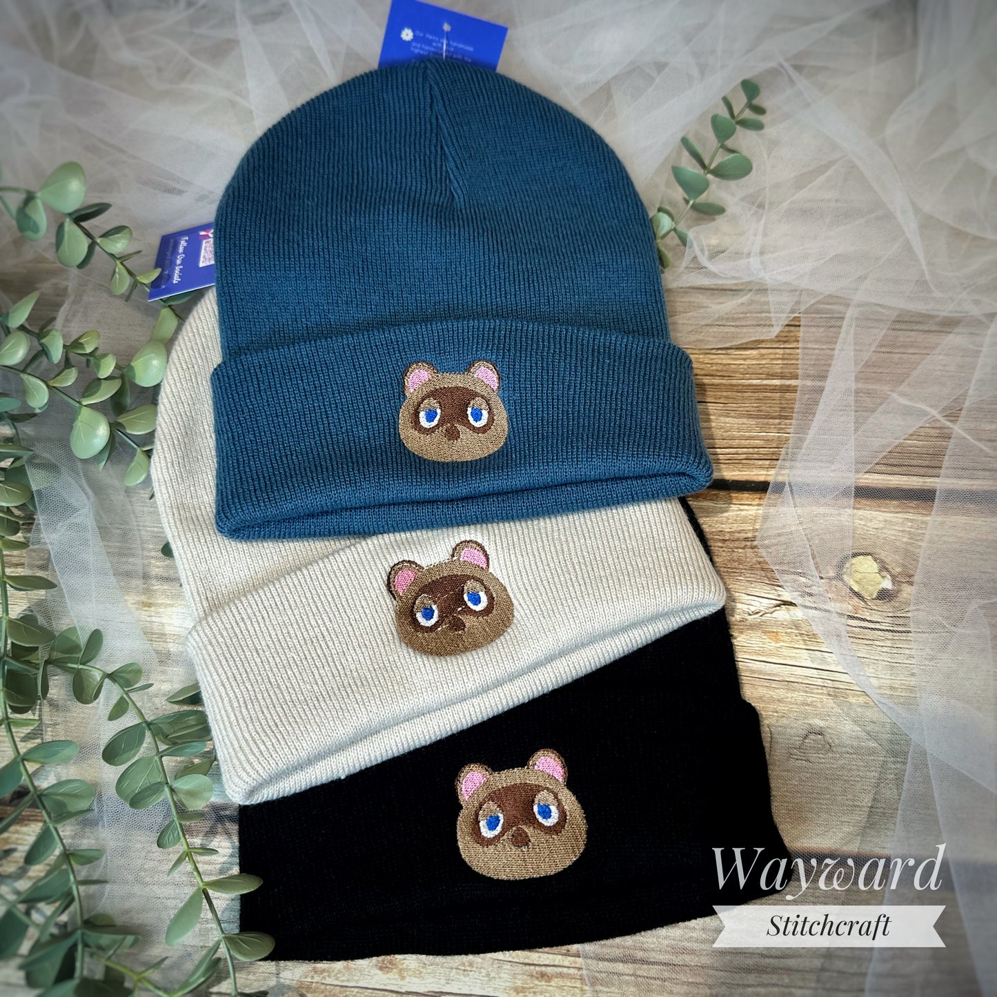 Racoon Face Embroidered Beanie Hat