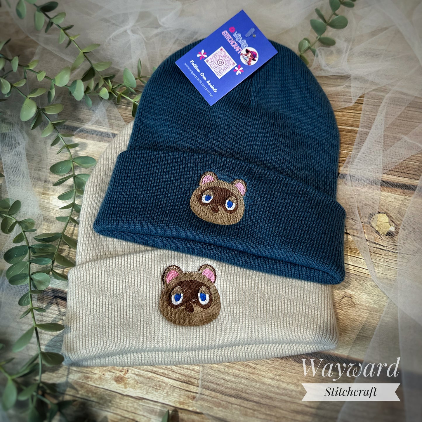 Racoon Face Embroidered Beanie Hat
