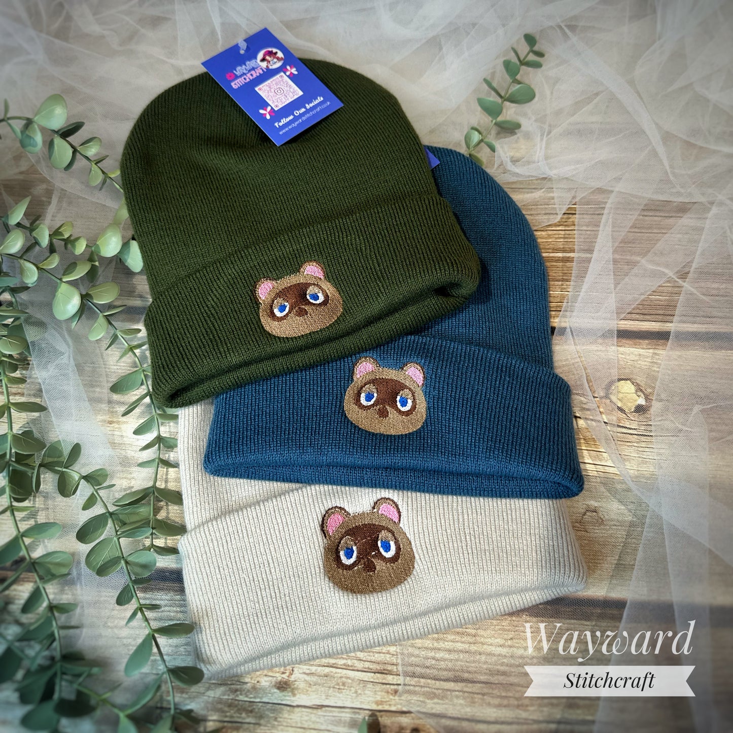 Racoon Face Embroidered Beanie Hat