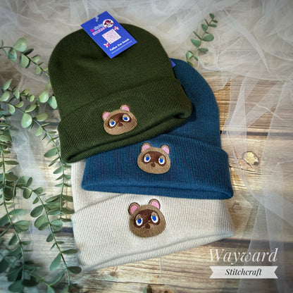 Racoon Face Embroidered Beanie Hat