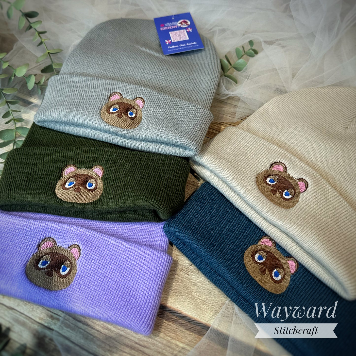 Racoon Face Embroidered Beanie Hat