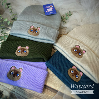Racoon Face Embroidered Beanie Hat