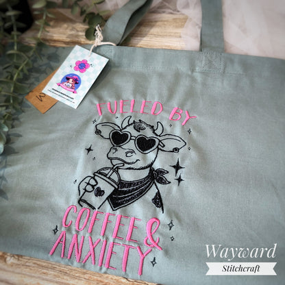 Coffee & Anxiety Embroidered Tote Bag