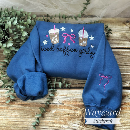 Iced Coffee Girly Embroidered Sweatshirt