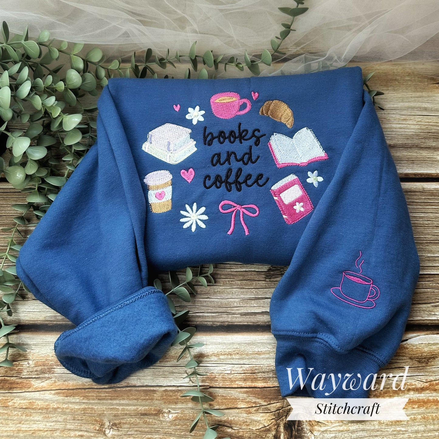 Books & Coffee Embroidered Sweatshirt