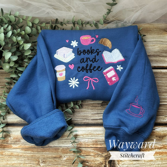 Books & Coffee Embroidered Sweatshirt