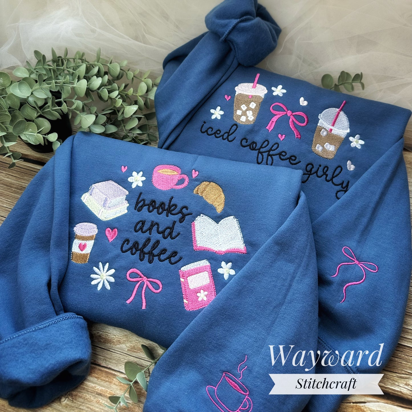 Books & Coffee Embroidered Sweatshirt