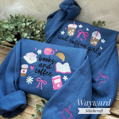 Books & Coffee Embroidered Sweatshirt