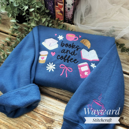 Books & Coffee Embroidered Sweatshirt