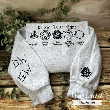 SPN Know Your Signs Inspired Embroidered Sweatshirt