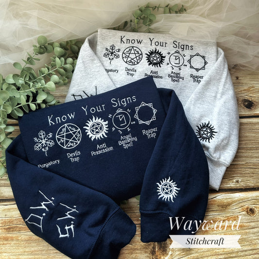 SPN Know Your Signs Inspired Embroidered Sweatshirt