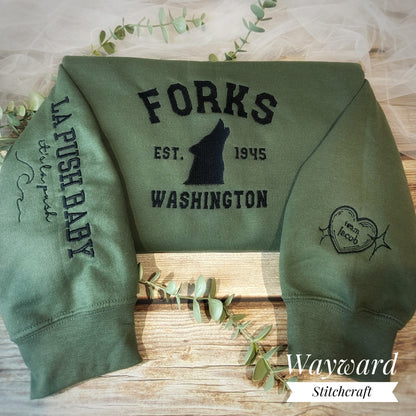 Forks Washington Wolf Embroidered Sweatshirt