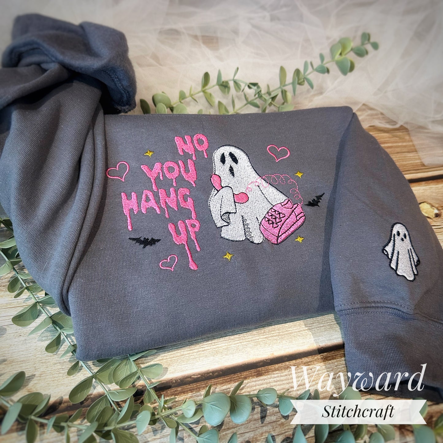 No You Hang Up Ghost Embroidered Sweatshirt