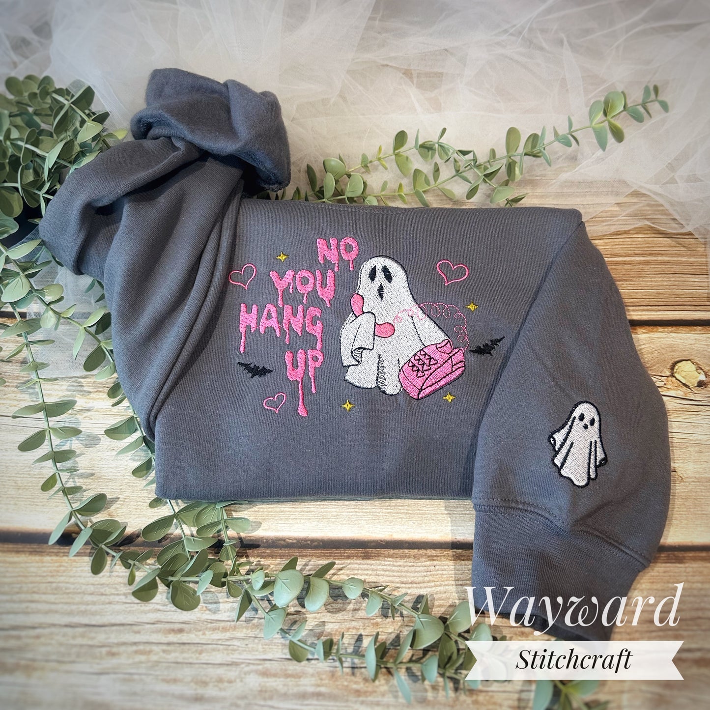 No You Hang Up Ghost Embroidered Sweatshirt