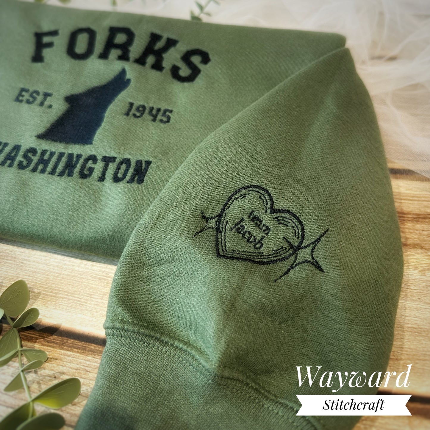Forks Washington Wolf Embroidered Sweatshirt