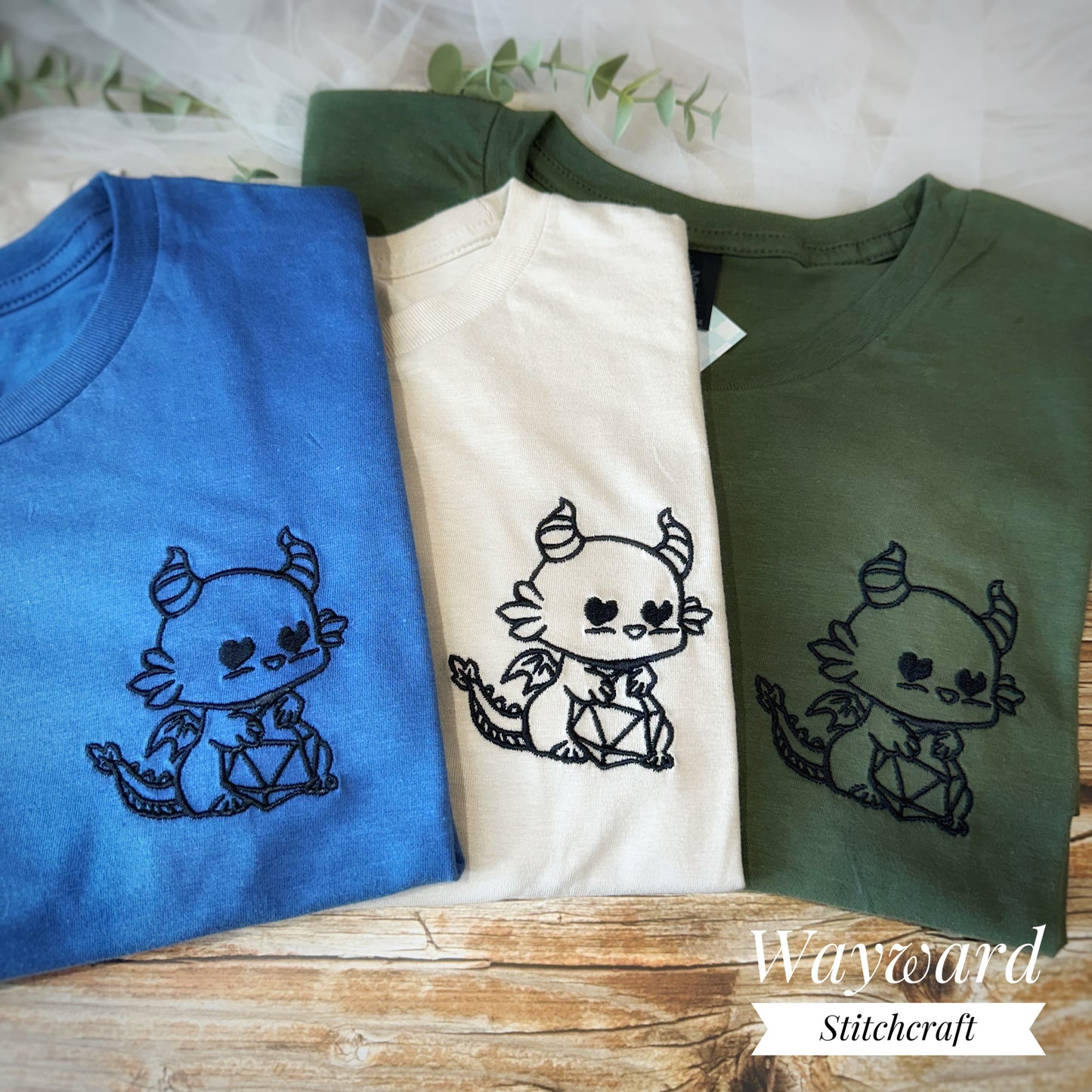 Dragon With Dice Embroidered T-Shirt