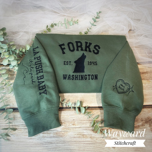 Forks Washington Wolf Embroidered Sweatshirt