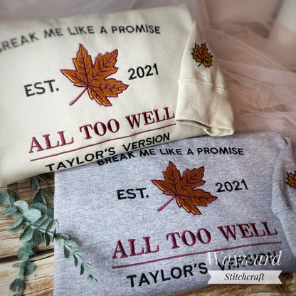 All Too Well Lyrics Embroidered Sweatshirt