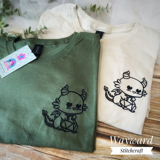 Dragon With Dice Embroidered T-Shirt