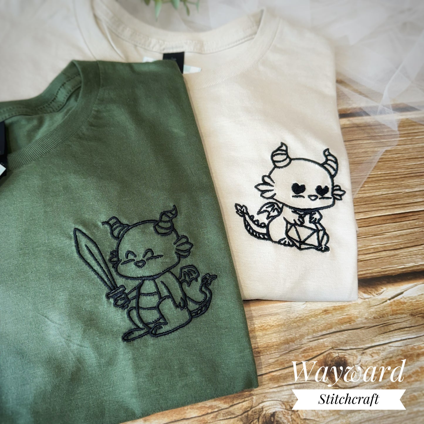 Dragon With Sword Embroidered T-Shirt